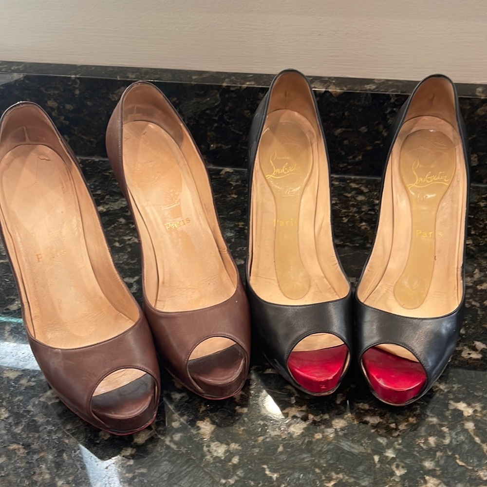 2 pair Christian Louboutin Peep toe heels